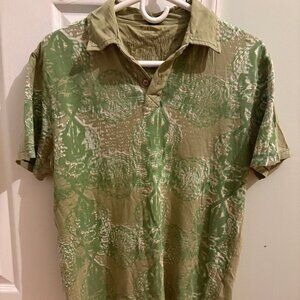Buffalo David Bitton Men's Green Polo Shirt Medium Paisley Floral Boho Cotton